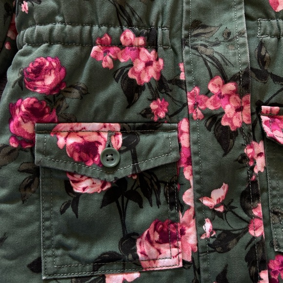 Toddler Girls Floral Parka Jacket Size 5T - Green-Pink. Sherpa Lined - Picture 8 of 11